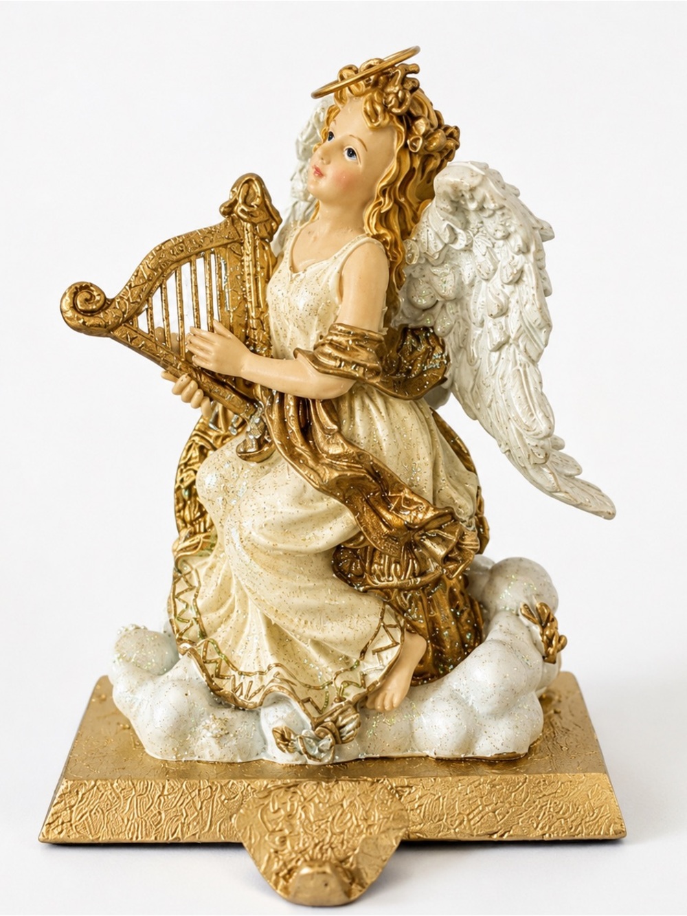 Angel Harp Stocking Holder Gold White Christmas Mantel